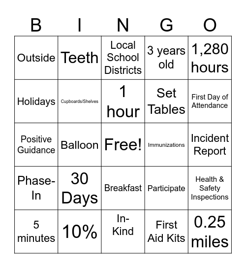 CDI Operations Manual Bingo Card