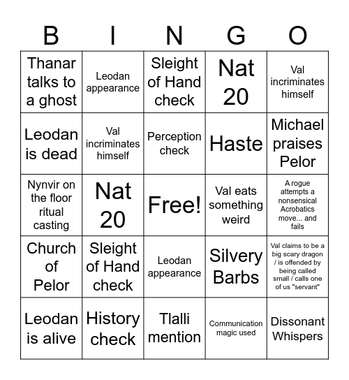 Sliver of Infinity: Min'Oon Day 3 Bingo Card