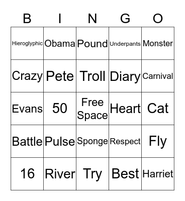 Vocabulary Bingo Card