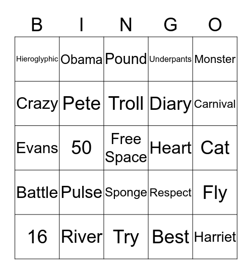 Vocabulary Bingo Card