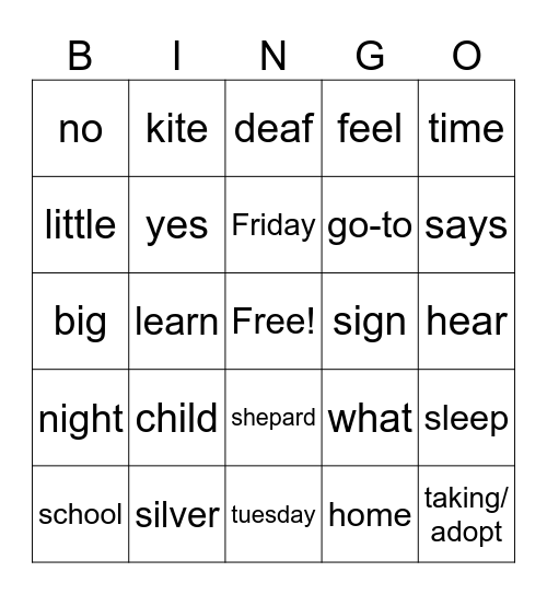 ASL semester 1 vocab (REVIEW) Bingo Card