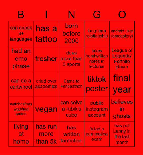 KCLFC AMAZING RACE BINGO !!!! Bingo Card