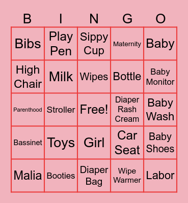 Serina's Baby Shower Bingo Card
