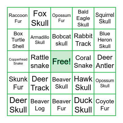 Skins & Skulls Nature Bingo! Bingo Card