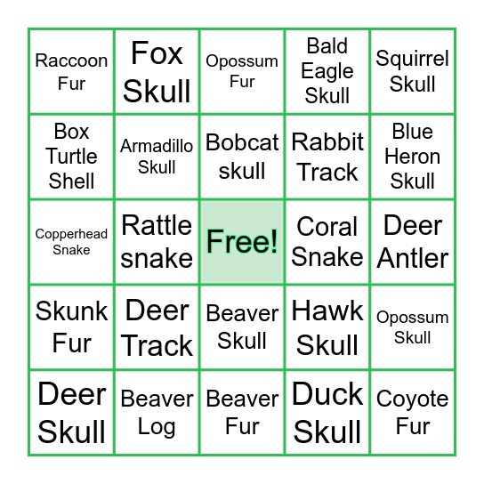 Skins & Skulls Nature Bingo! Bingo Card