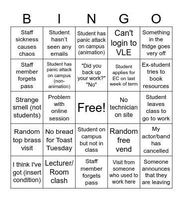 Term Time Bingo 2 Bingo Card