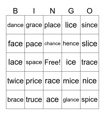 Soft c and g Bingo Card