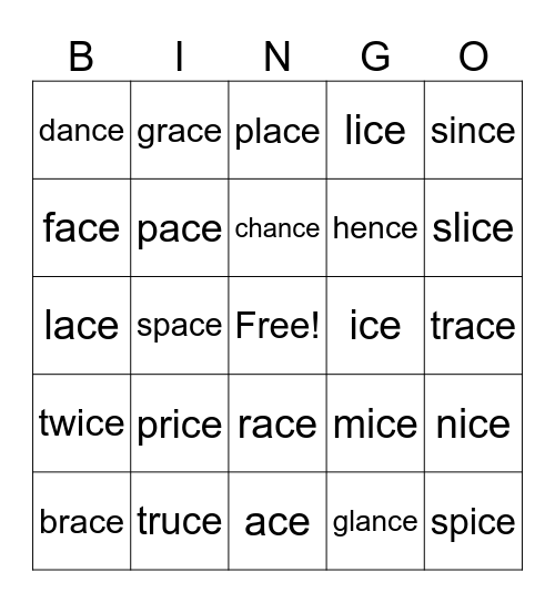 Soft c and g Bingo Card