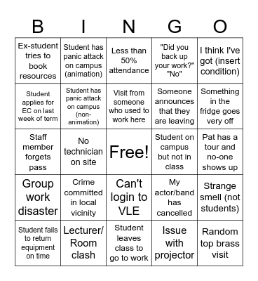Term Time Bingo Banjo Bingo Card