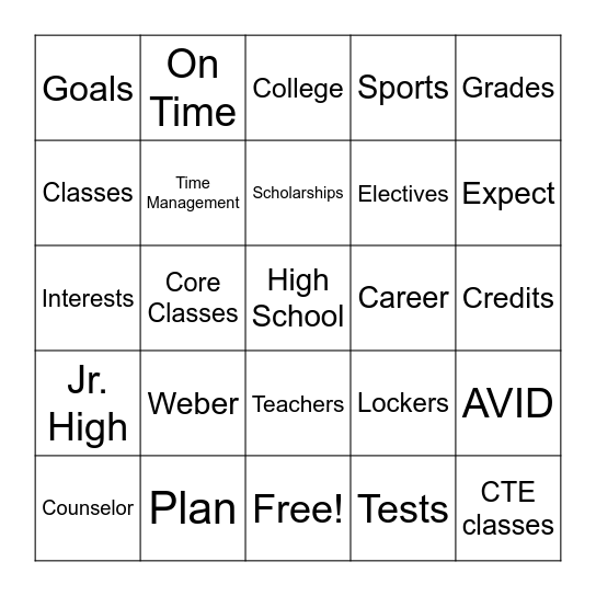 Junior High- What is not the word Bingo Card