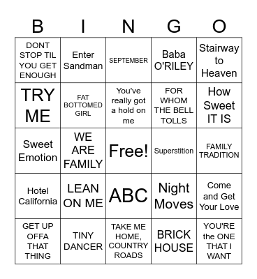 MUSIC BINGO ROCK/SOUL/COUNTRY Bingo Card