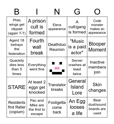 QSMP PRISON EVENT Bingo Card