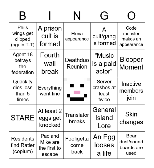 QSMP PRISON EVENT Bingo Card