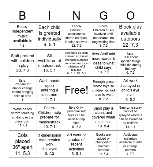 Iters and Ecers Bingo Card