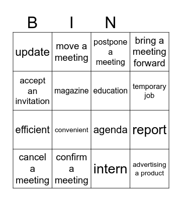 Meetings Bingo Card