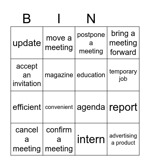 Meetings Bingo Card