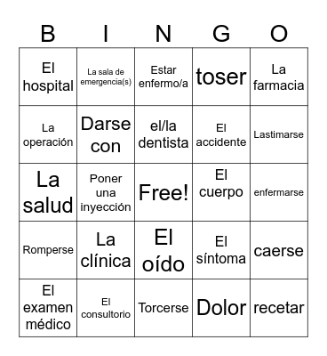 Sp 2: Vocabulario Unidad 4 Bingo Card