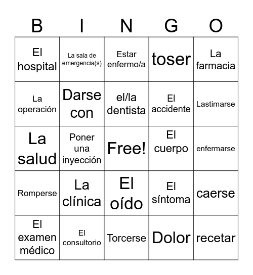 Sp 2: Vocabulario Unidad 4 Bingo Card