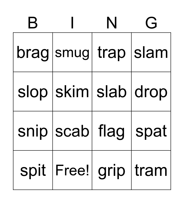 Beginning Blends Bingo Card