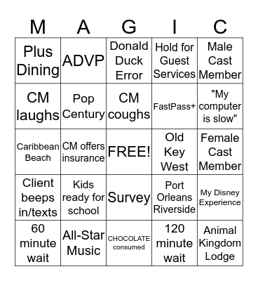 Off to Neverland Travel® - DRC Hold Time MAGIC Bingo Card