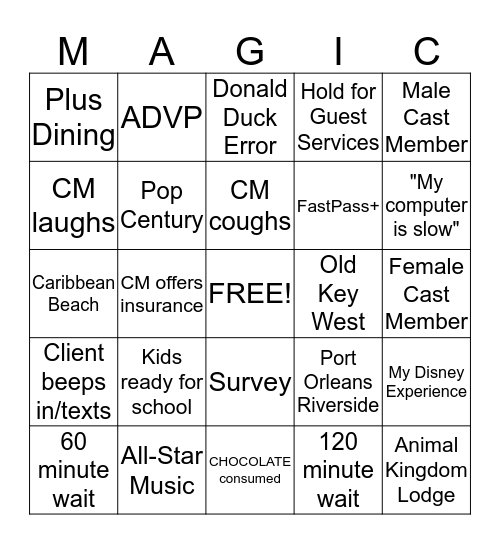 Off to Neverland Travel® - DRC Hold Time MAGIC Bingo Card