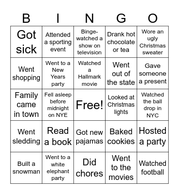 Winter Break BINGO Card