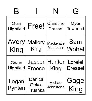 After School Club Kids Bingo Card