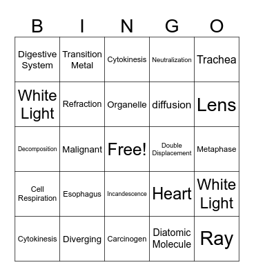 2P Science Bingo Card