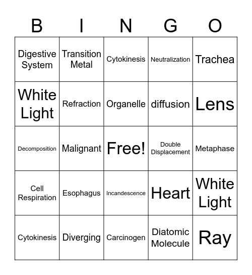 2P Science Bingo Card