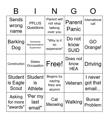 SU Bingo Card