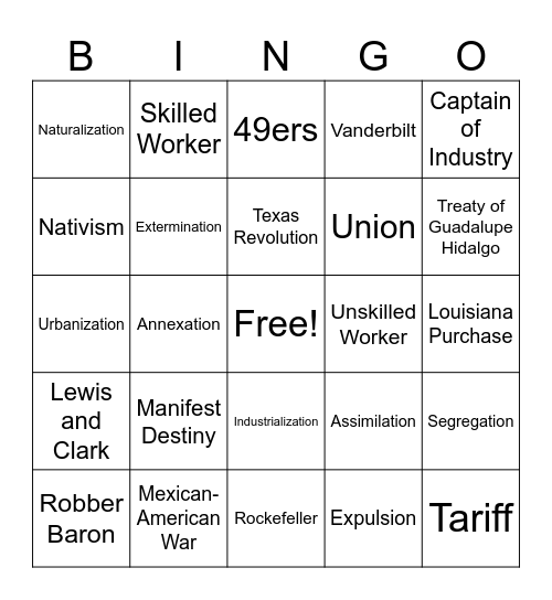 Semester 1 Review Bingo! Bingo Card