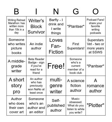 SSWS 2024 Bingo Card
