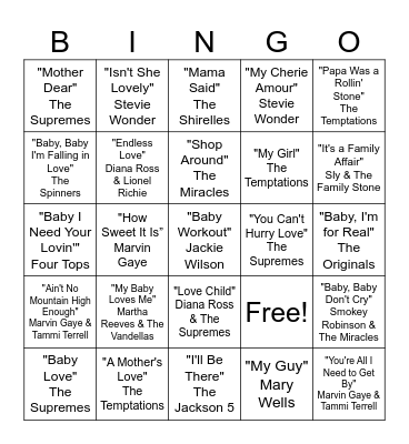 Motown Bingo Card