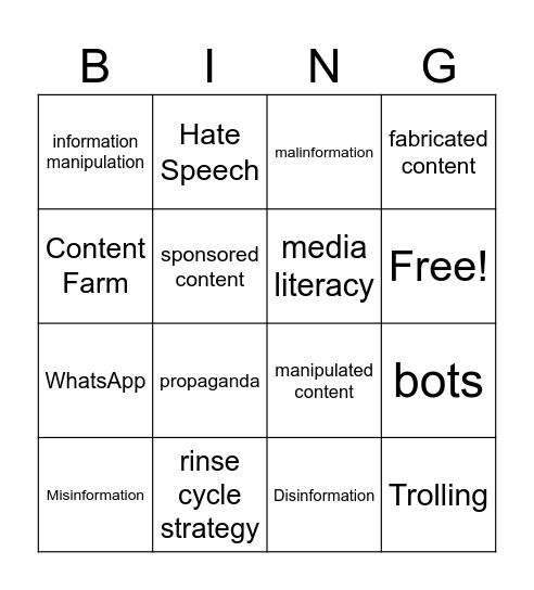 Information Integrity Bingo! Bingo Card