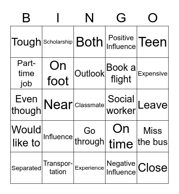 SPEECH LIKE ME 4 Bingo Card