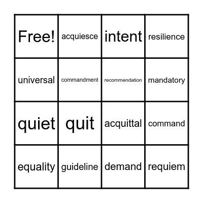 VOCABULARY BINGO Card