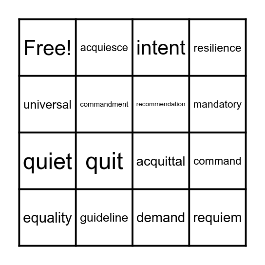 VOCABULARY BINGO Card