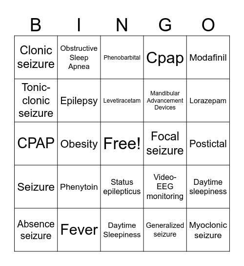 Intracranial Regulation Bingo Card