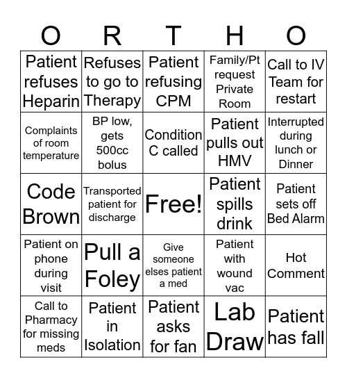 4100 Orthopedic Bingo Card