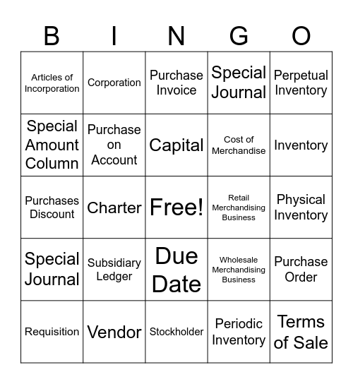 Ch. 9 Accounting Terms Bingo Card
