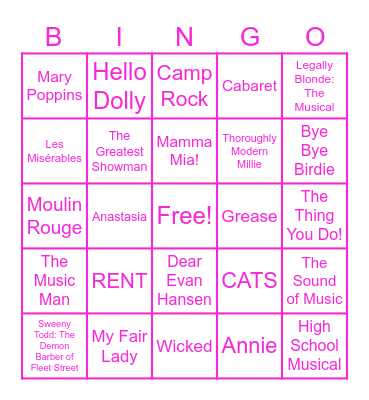 Musicals! Bingo Card
