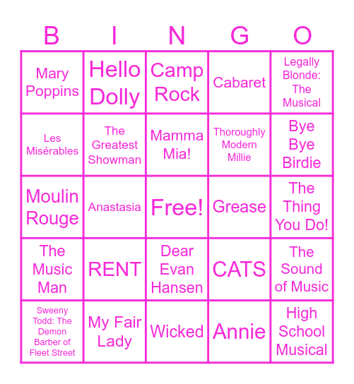 Musicals! Bingo Card