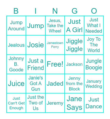 J is for January Bingo Card