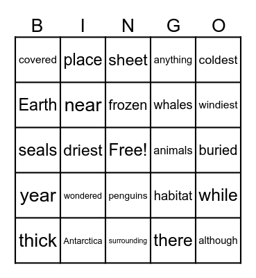 Antarctica Bingo Card