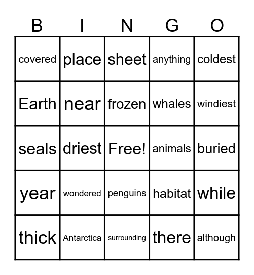 Antarctica Bingo Card