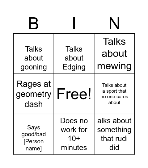 Kyle Bingo Card