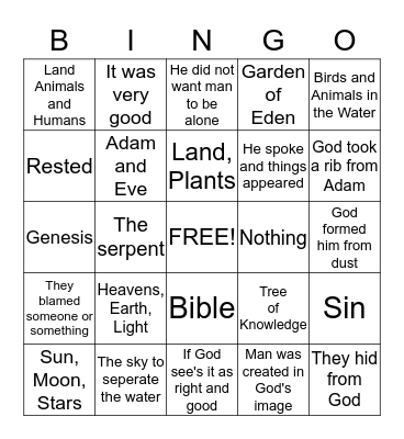 GENESIS Bingo Card