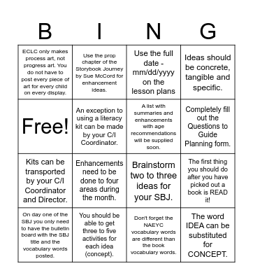 Story Book Journey Bingo Card