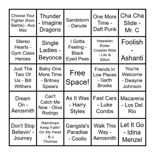 Valentine's Dance Music Bingo Card