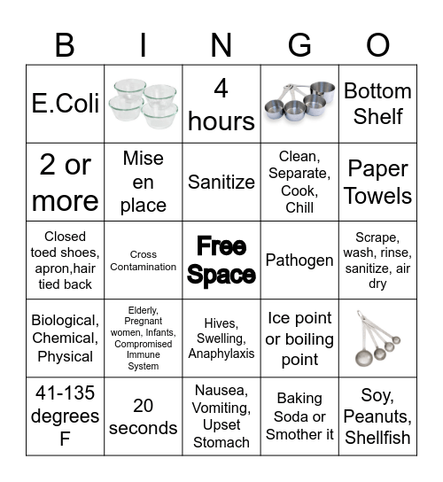 Food Safety Review Bingo Card